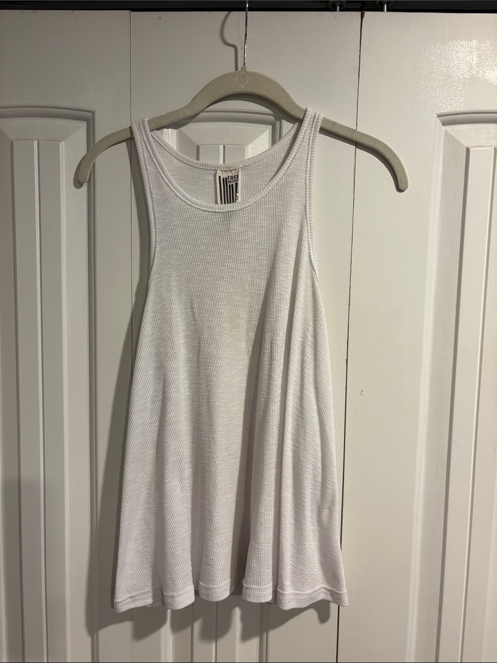 Free People White Ribbed Swing Tank